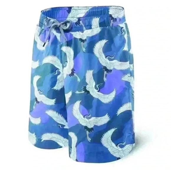 Saxx Cannonball 2N1 Swim Trunks Size Small Blue Purple White Bird Ballpark Pouch - Picture 1 of 11